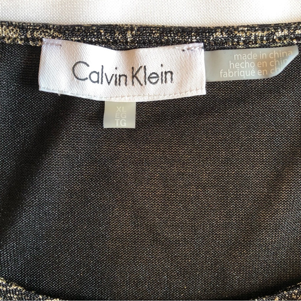 Calvin Klein Gold & Black Graphic Cap Sleeve Blouse with Side Ruche Size XL - Picture 7 of 9